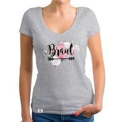 Damen T-Shirt V-Ausschnitt - Braut auf Blumen