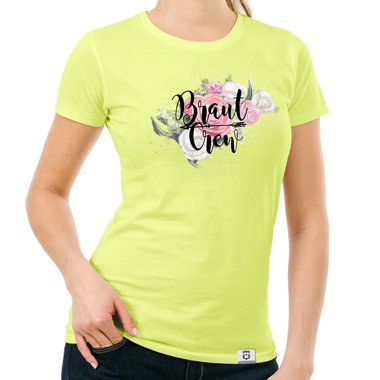 Damen T-Shirt - Braut Crew auf Blumen gelb-schwarz XXL