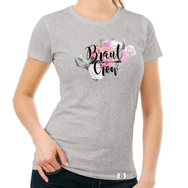 Damen T-Shirt - Braut Crew auf Blumen gelb-schwarz XXL