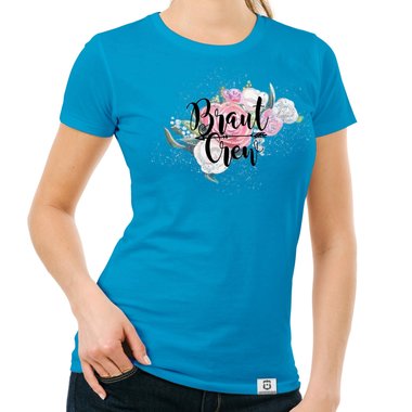 Damen T-Shirt - Braut Crew auf Blumen gelb-schwarz XXL