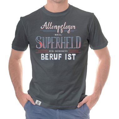 Herren T-Shirt - Altenpfleger - Superheld dunkelgrau-weiss S