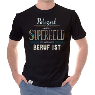 Herren T-Shirt - Polizist - Superheld weiss-dunkelgrau 5XL