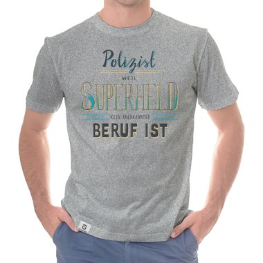 Herren T-Shirt - Polizist - Superheld weiss-dunkelgrau 5XL