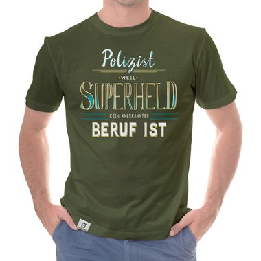 Herren T-Shirt - Polizist - Superheld weiss-dunkelgrau 5XL