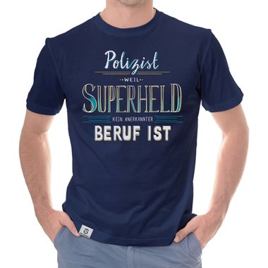 Herren T-Shirt - Polizist - Superheld weiss-dunkelgrau 5XL