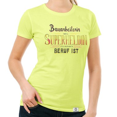 Damen T-Shirt - Bauarbeiterin - Superheldin gelb-dunkelgrau S