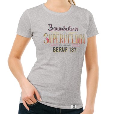 Damen T-Shirt - Bauarbeiterin - Superheldin gelb-dunkelgrau S