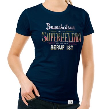 Damen T-Shirt - Bauarbeiterin - Superheldin gelb-dunkelgrau S