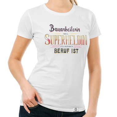 Damen T-Shirt - Bauarbeiterin - Superheldin gelb-dunkelgrau S