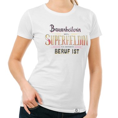 Damen T-Shirt - Bauarbeiterin - Superheldin weiss-dunkelgrau XXL