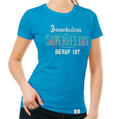 Damen T-Shirt - Bauarbeiterin - Superheldin weiss-dunkelgrau XXL
