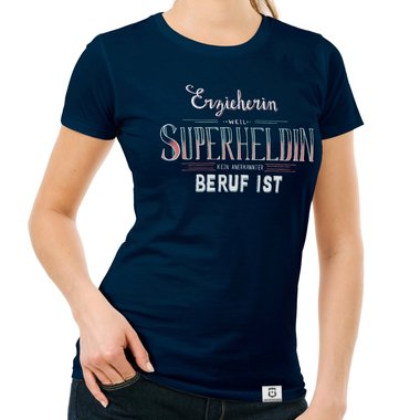 Damen T-Shirt - Erzieherin - Superheldin weiss-dunkelgrau XXL