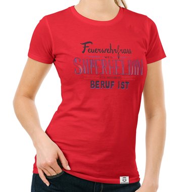 Damen T-Shirt - Feuerwehrfrau - Superheldin rot-dunkelgrau S