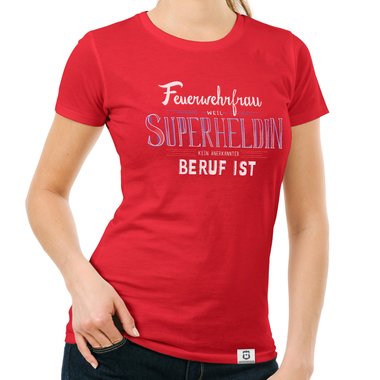 Damen T-Shirt - Feuerwehrfrau - Superheldin rot-dunkelgrau S