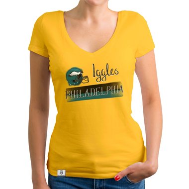 Damen T-Shirt V-Ausschnitt - Iggles - Philadelphia gelb-grn XXL