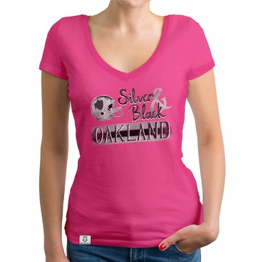 Damen T-Shirt V-Ausschnitt - Silver & Black - Oakland gelb-grau XXL