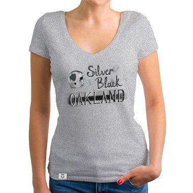 Damen T-Shirt V-Ausschnitt - Silver & Black - Oakland gelb-grau XXL