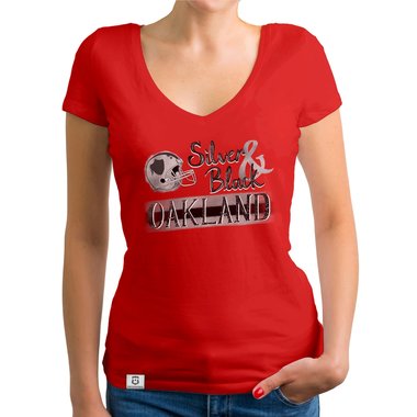 Damen T-Shirt V-Ausschnitt - Silver & Black - Oakland gelb-grau XXL