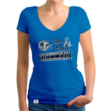 Damen T-Shirt V-Ausschnitt - Silver & Black - Oakland gelb-grau XXL