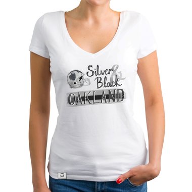 Damen T-Shirt V-Ausschnitt - Silver & Black - Oakland gelb-grau XXL