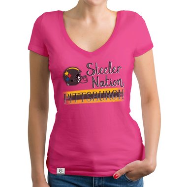 Damen T-Shirt V-Ausschnitt - Steeler Nation - Pittsburgh gelb-schwarz XS