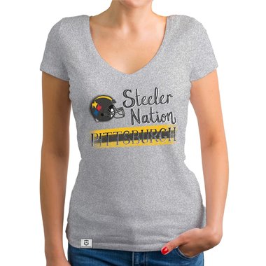 Damen T-Shirt V-Ausschnitt - Steeler Nation - Pittsburgh gelb-schwarz XS