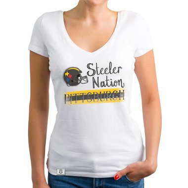 Damen T-Shirt V-Ausschnitt - Steeler Nation - Pittsburgh gelb-schwarz XS