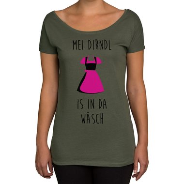 Damen T-Shirt U-Boot-Ausschnitt - Mei Dirndl is in da Wsch oliv-fuchsia XS