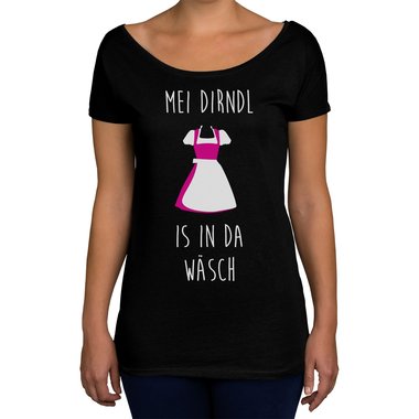 Damen T-Shirt U-Boot-Ausschnitt - Mei Dirndl is in da Wsch oliv-fuchsia XS