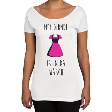 Damen T-Shirt U-Boot-Ausschnitt - Mei Dirndl is in da Wsch oliv-fuchsia XS