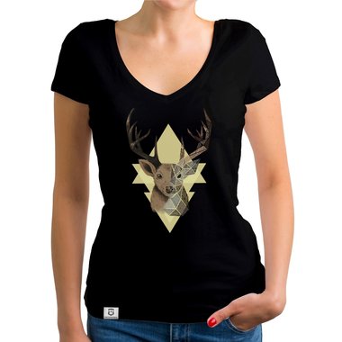 Damen T-Shirt V-Ausschnitt - Hirsch Grafikstyle
