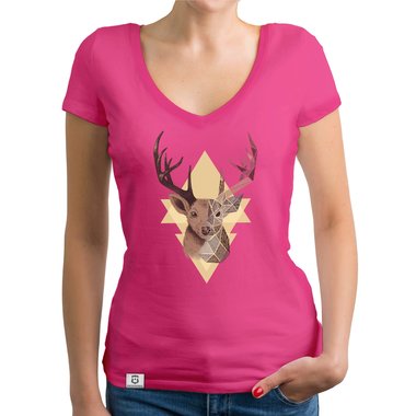 Damen T-Shirt V-Ausschnitt - Hirsch Grafikstyle