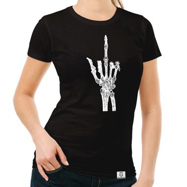 Damen T-Shirt - Skelett Mittelfinger