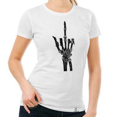 Damen T-Shirt - Skelett Mittelfinger