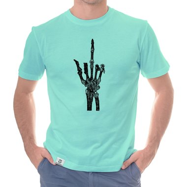 Herren T-Shirt - Skelett Mittelfinger trkis-schwarz XXXL