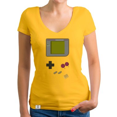 Damen T-Shirt V-Ausschnitt - Gaming Classic gelb-grau XS