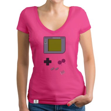 Damen T-Shirt V-Ausschnitt - Gaming Classic gelb-grau XS