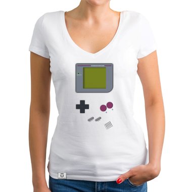 Damen T-Shirt V-Ausschnitt - Gaming Classic gelb-grau XS