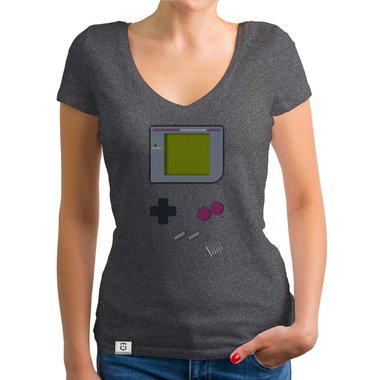 Damen T-Shirt V-Ausschnitt - Gaming Classic weiss-grau XXL