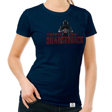 Damen T-Shirt - Trust the Quarterback dunkelblau-rot S