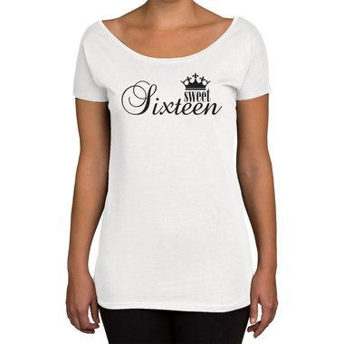 Damen T-Shirt U-Boot-Ausschnitt - Sweet Sixteen weiss-schwarz XL