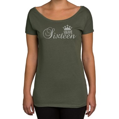 Damen T-Shirt U-Boot-Ausschnitt - Sweet Sixteen weiss-schwarz XL