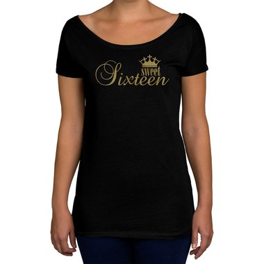 Damen T-Shirt U-Boot-Ausschnitt - Sweet Sixteen weiss-schwarz XL