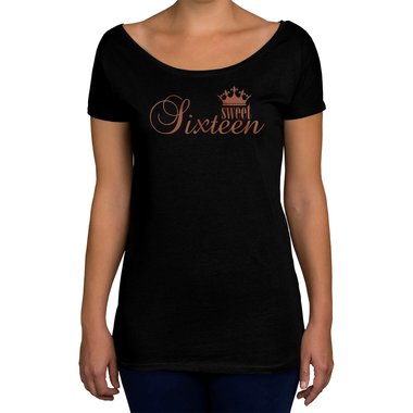 Damen T-Shirt U-Boot-Ausschnitt - Sweet Sixteen weiss-schwarz XL