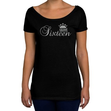 Damen T-Shirt U-Boot-Ausschnitt - Sweet Sixteen weiss-schwarz XL