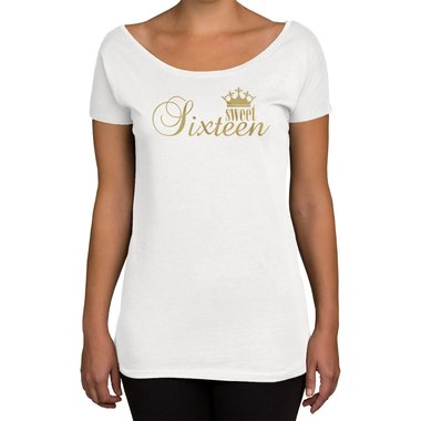 Damen T-Shirt U-Boot-Ausschnitt - Sweet Sixteen weiss-schwarz XL