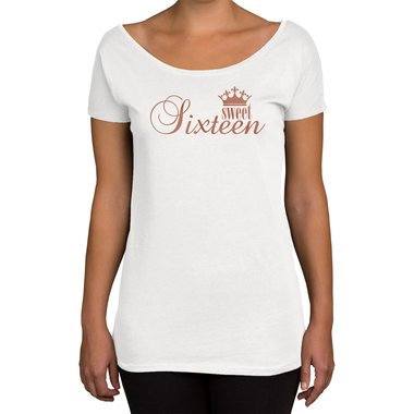 Damen T-Shirt U-Boot-Ausschnitt - Sweet Sixteen weiss-schwarz XL