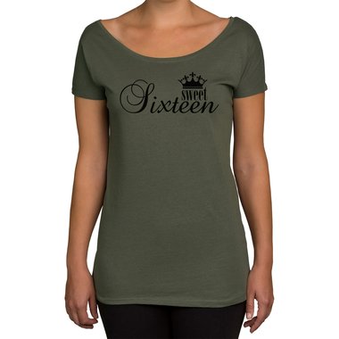 Damen T-Shirt U-Boot-Ausschnitt - Sweet Sixteen weiss-schwarz XL