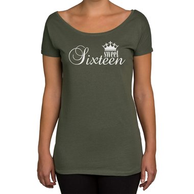 Damen T-Shirt U-Boot-Ausschnitt - Sweet Sixteen weiss-schwarz XL