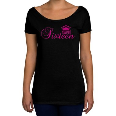 Damen T-Shirt U-Boot-Ausschnitt - Sweet Sixteen weiss-schwarz XL